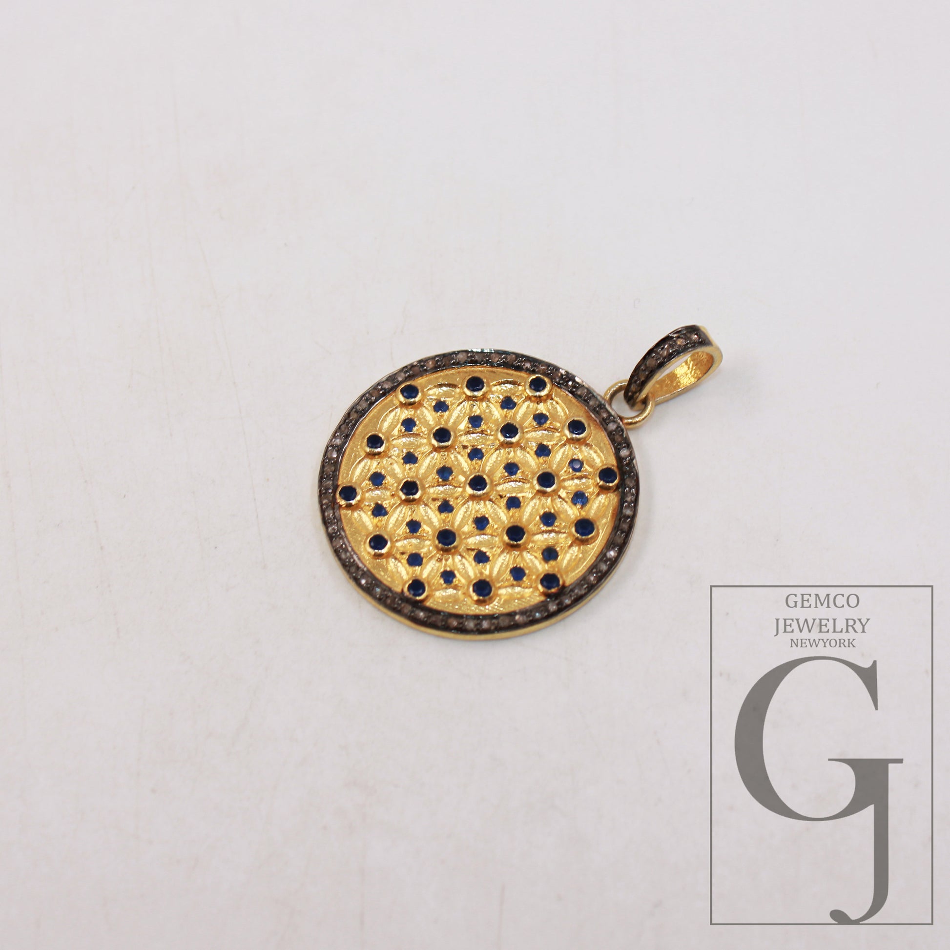 Vermeil gold Blue Sapphire pendant designer Rosecut pave diamond pendant 925 sterling silver handmade finish diamond pendant charm jewelry
