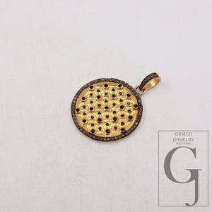 Vermeil gold Blue Sapphire pendant designer Rosecut pave diamond pendant 925 sterling silver handmade finish diamond pendant charm jewelry