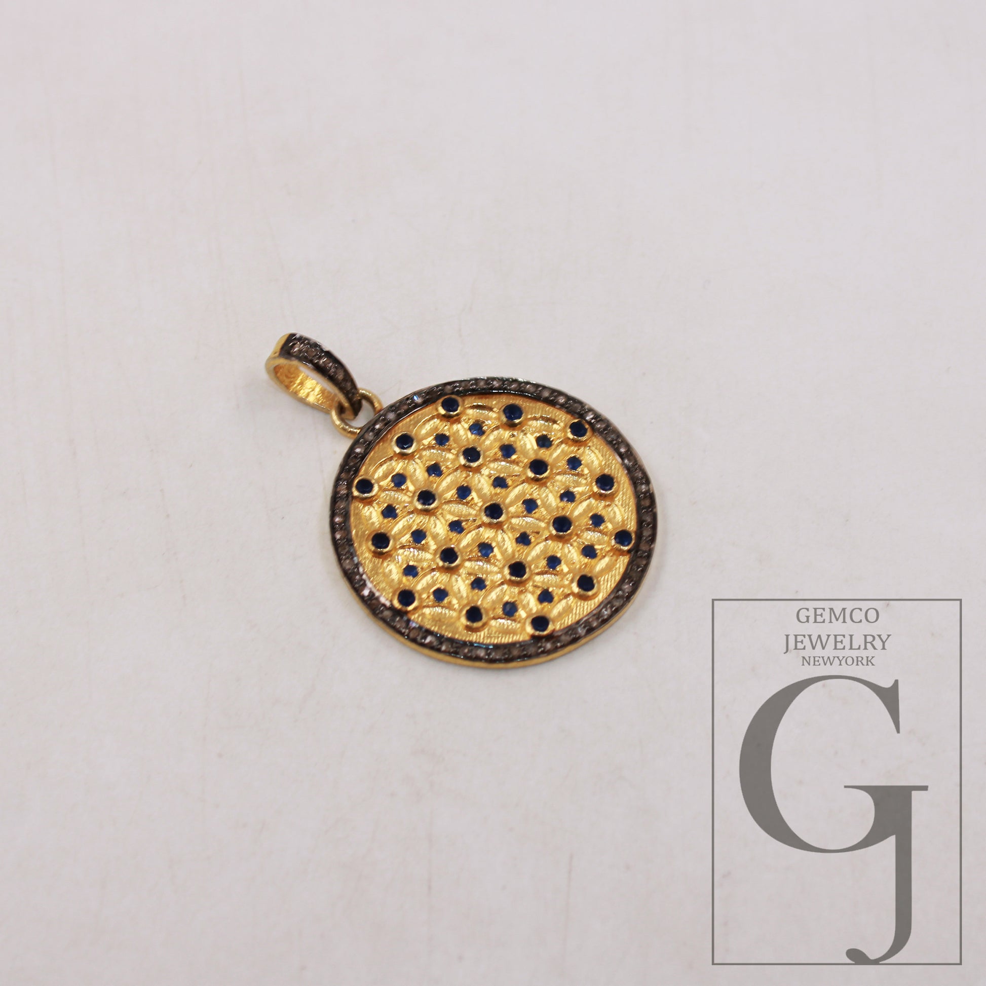 Vermeil gold Blue Sapphire pendant designer Rosecut pave diamond pendant 925 sterling silver handmade finish diamond pendant charm jewelry