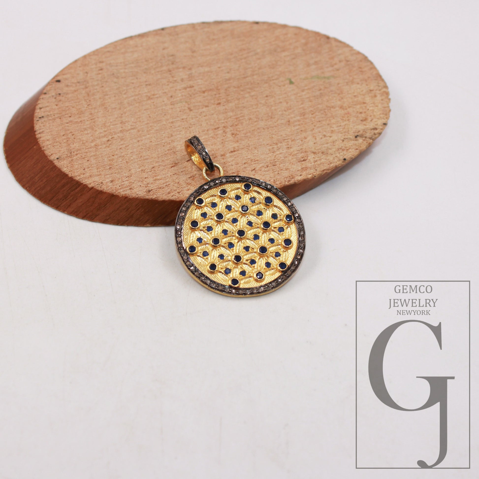Vermeil gold Blue Sapphire pendant designer Rosecut pave diamond pendant 925 sterling silver handmade finish diamond pendant charm jewelry