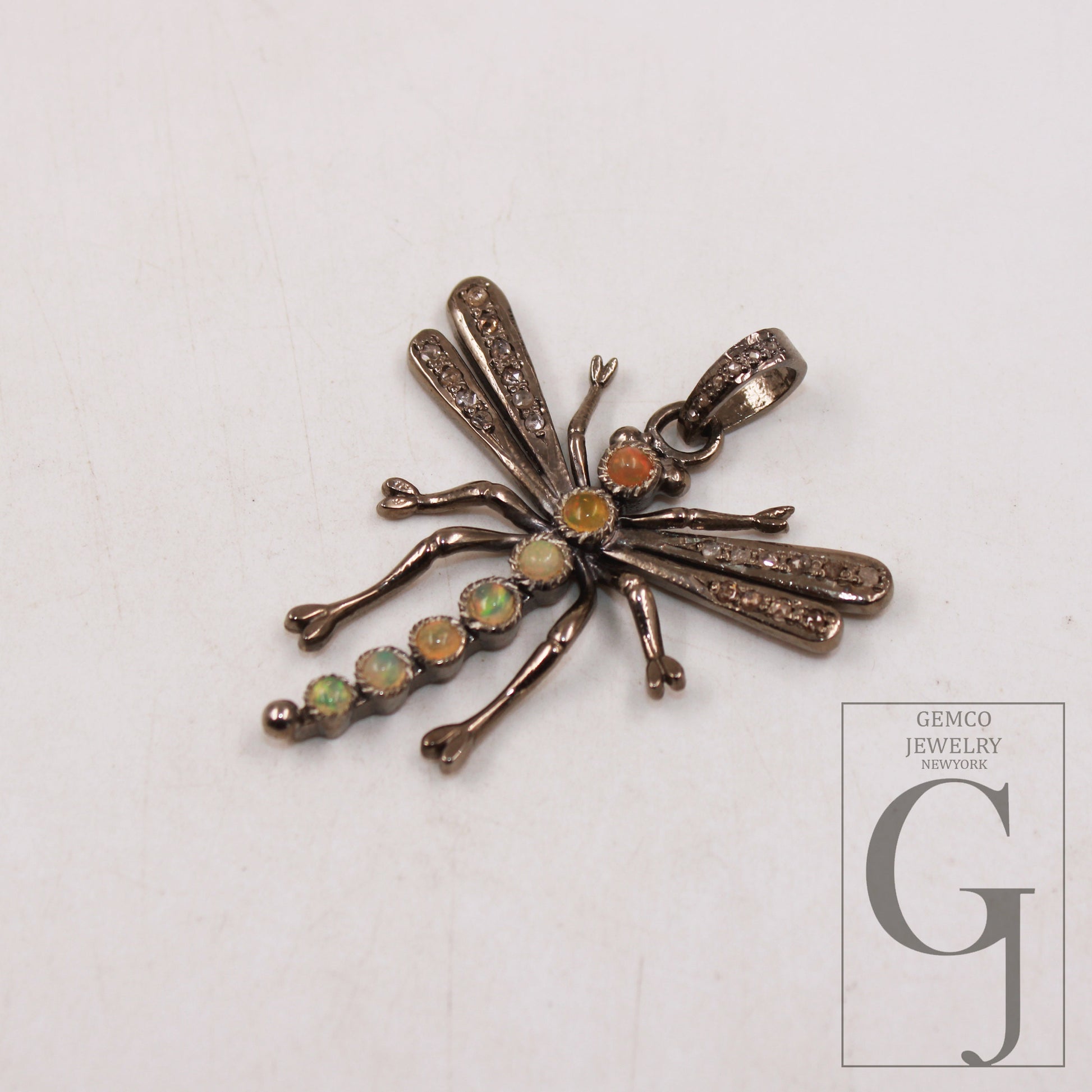 1pc Dragonfly designer opal pendant Rosecut pave diamond pendant 925 sterling silver handmade finish diamond charms necklace pendant jewelry