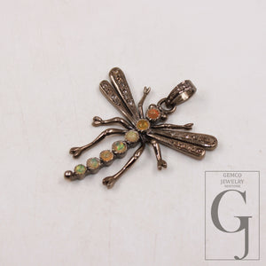 1pc Dragonfly designer opal pendant Rosecut pave diamond pendant 925 sterling silver handmade finish diamond charms necklace pendant jewelry