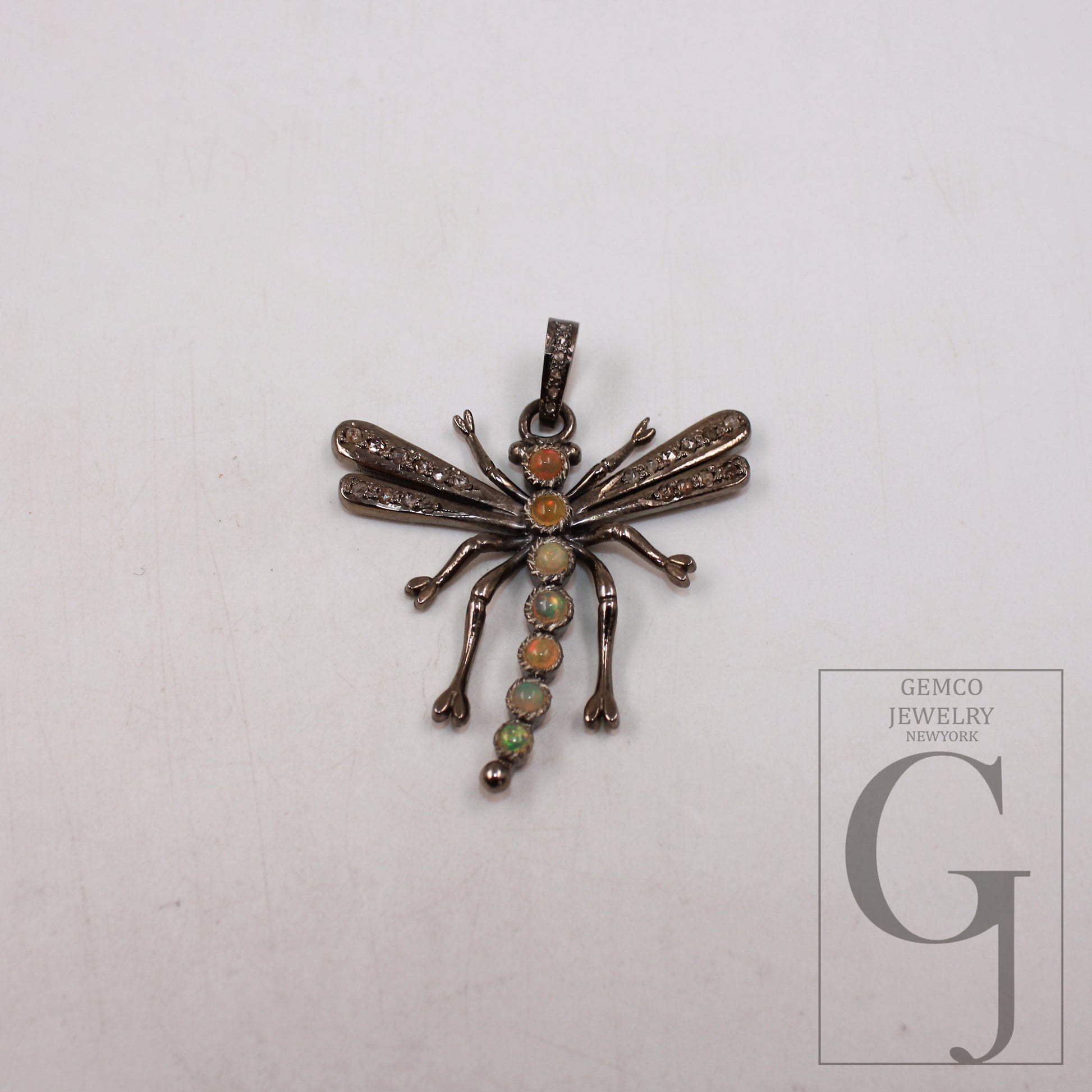 1pc Dragonfly designer opal pendant Rosecut pave diamond pendant 925 sterling silver handmade finish diamond charms necklace pendant jewelry