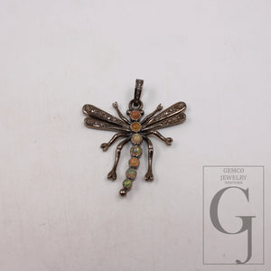 1pc Dragonfly designer opal pendant Rosecut pave diamond pendant 925 sterling silver handmade finish diamond charms necklace pendant jewelry