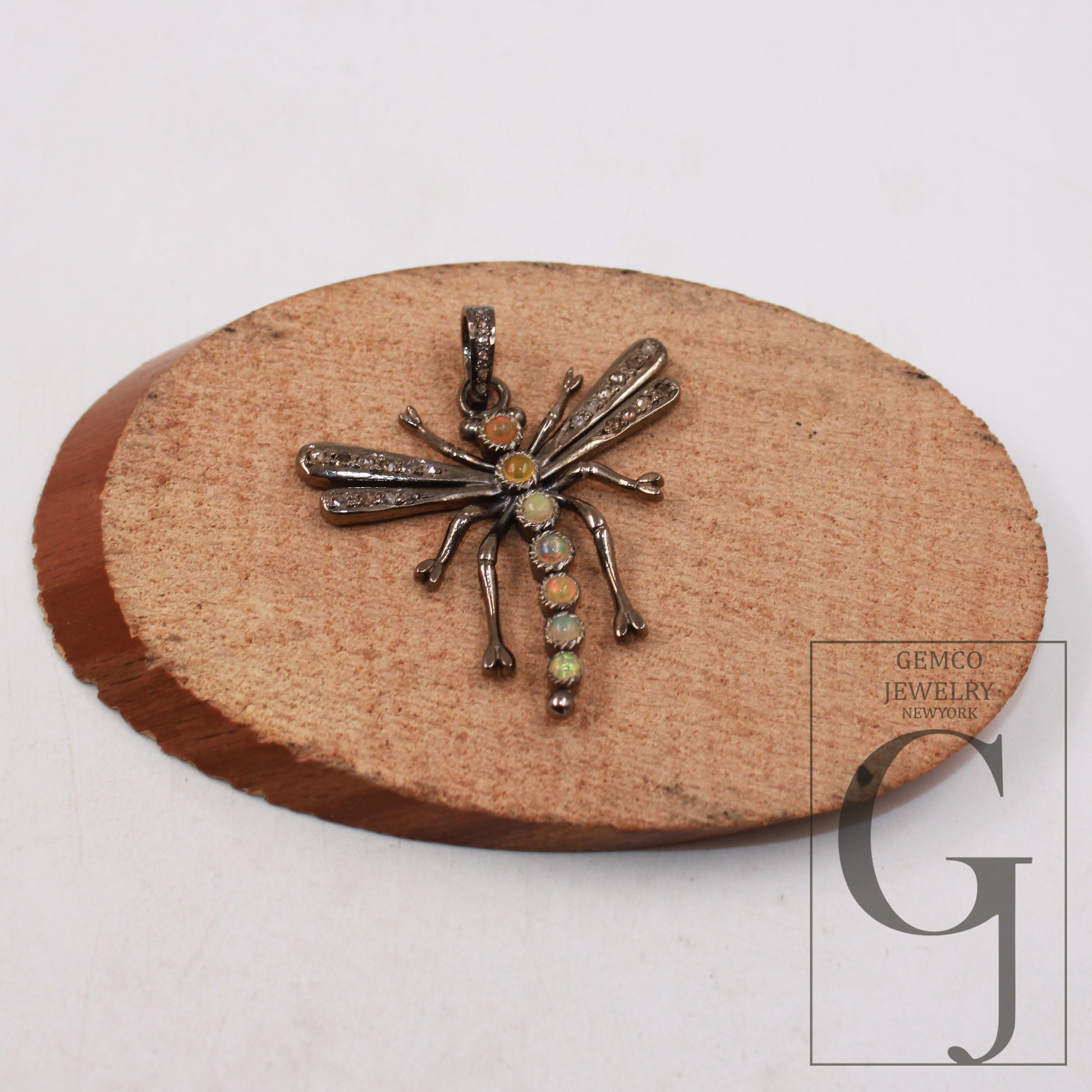 1pc Dragonfly designer opal pendant Rosecut pave diamond pendant 925 sterling silver handmade finish diamond charms necklace pendant jewelry