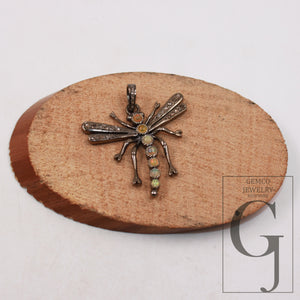 1pc Dragonfly designer opal pendant Rosecut pave diamond pendant 925 sterling silver handmade finish diamond charms necklace pendant jewelry