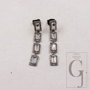 Crystal Dangling earring designer earring Rosecut pave diamond earring sterling silver handmade finish diamond earring jewelry
