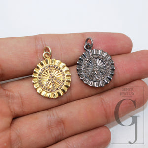 1pc 14k gold finish coin peace design pendant Rosecut pave diamond pendant 925 sterling silver handmade finish diamond pendants jewelry