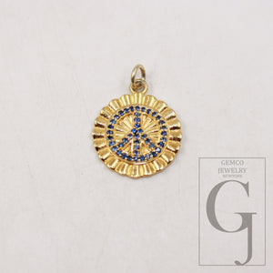 1pc 14k gold finish coin peace design pendant Rosecut pave sapphire pendant 925 sterling silver handmade finish sapphire pendants jewelry
