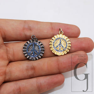 1pc 14k gold finish coin peace design pendant Rosecut pave sapphire pendant 925 sterling silver handmade finish sapphire pendants jewelry