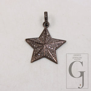 1pc Antique Star Pendant Designer Rosecut Pave Diamond Pendant Sterling 925 Silver Handmade Finish Diamond Charm Necklace Pendant Jewelry