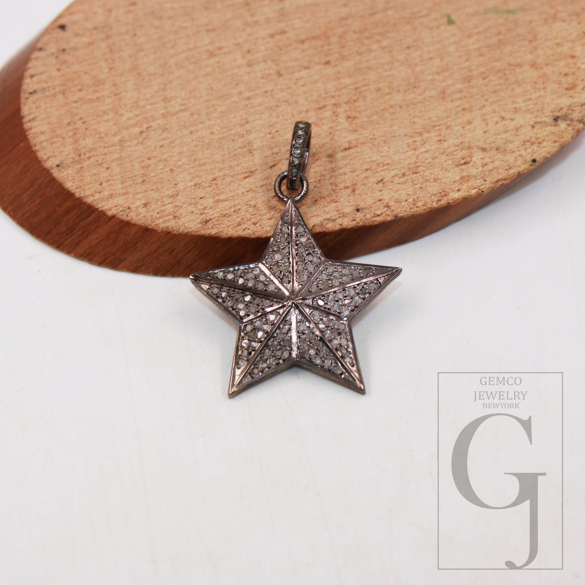 1pc Antique Star Pendant Designer Rosecut Pave Diamond Pendant Sterling 925 Silver Handmade Finish Diamond Charm Necklace Pendant Jewelry