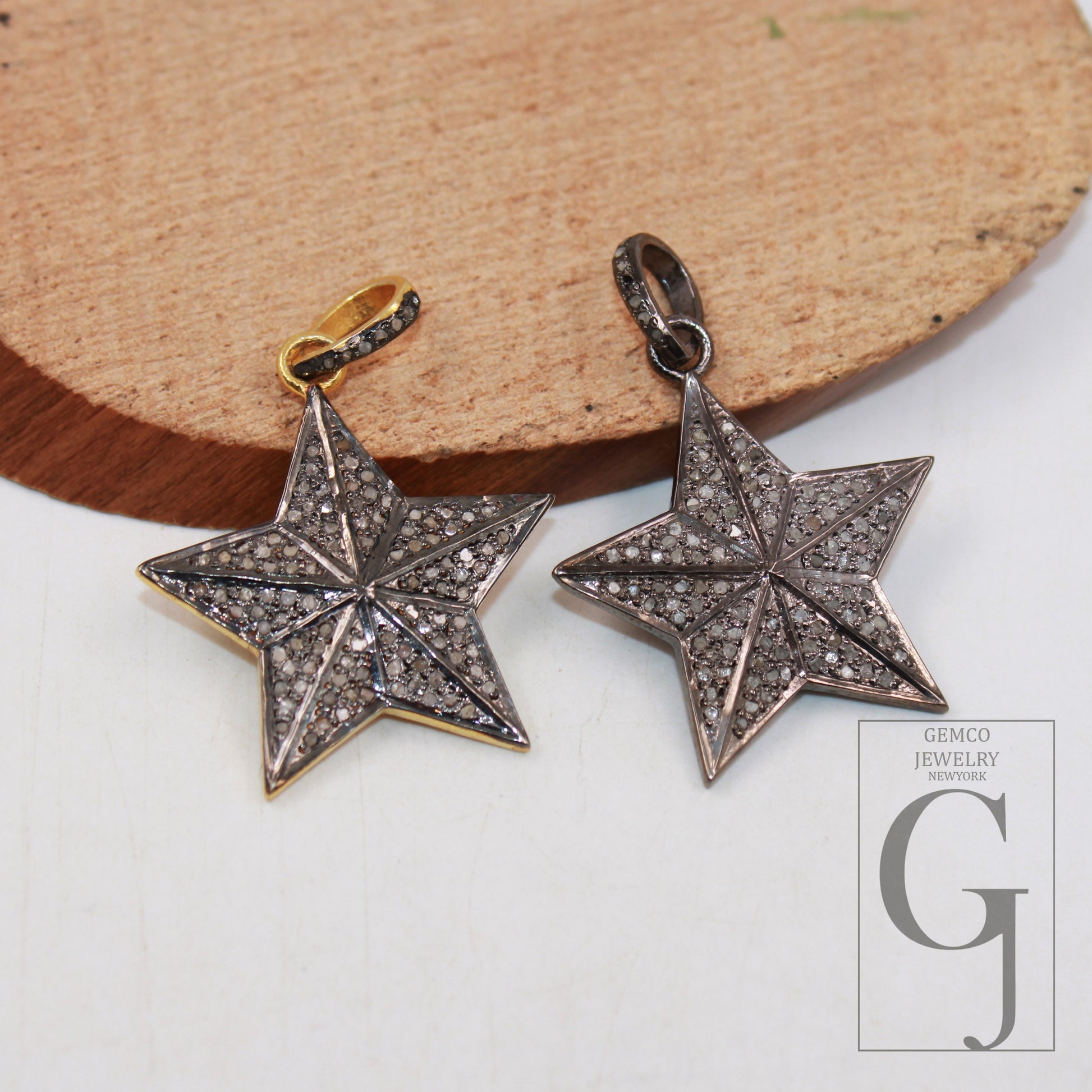 1pc Antique Star Pendant Designer Rosecut Pave Diamond Pendant Sterling 925 Silver Handmade Finish Diamond Charm Necklace Pendant Jewelry