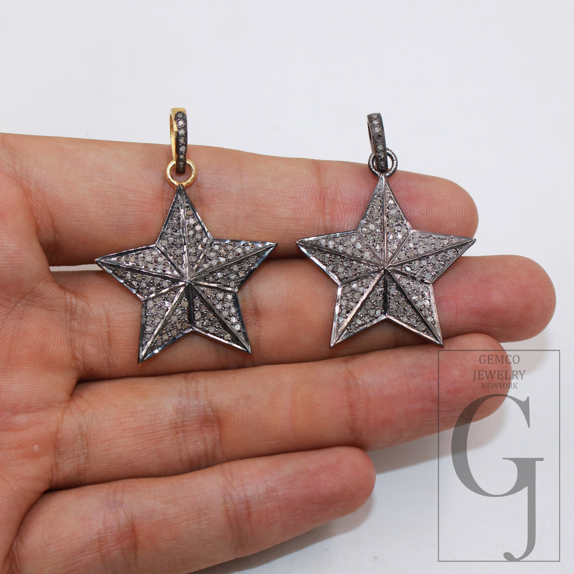1pc Antique Star Pendant Designer Rosecut Pave Diamond Pendant Sterling 925 Silver Handmade Finish Diamond Charm Necklace Pendant Jewelry