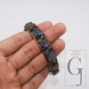 Antique look labradorite gemstone bangle Rosecut pave diamond bangle 925 sterling silver handmade finish diamond bangle pave diamond jewelry