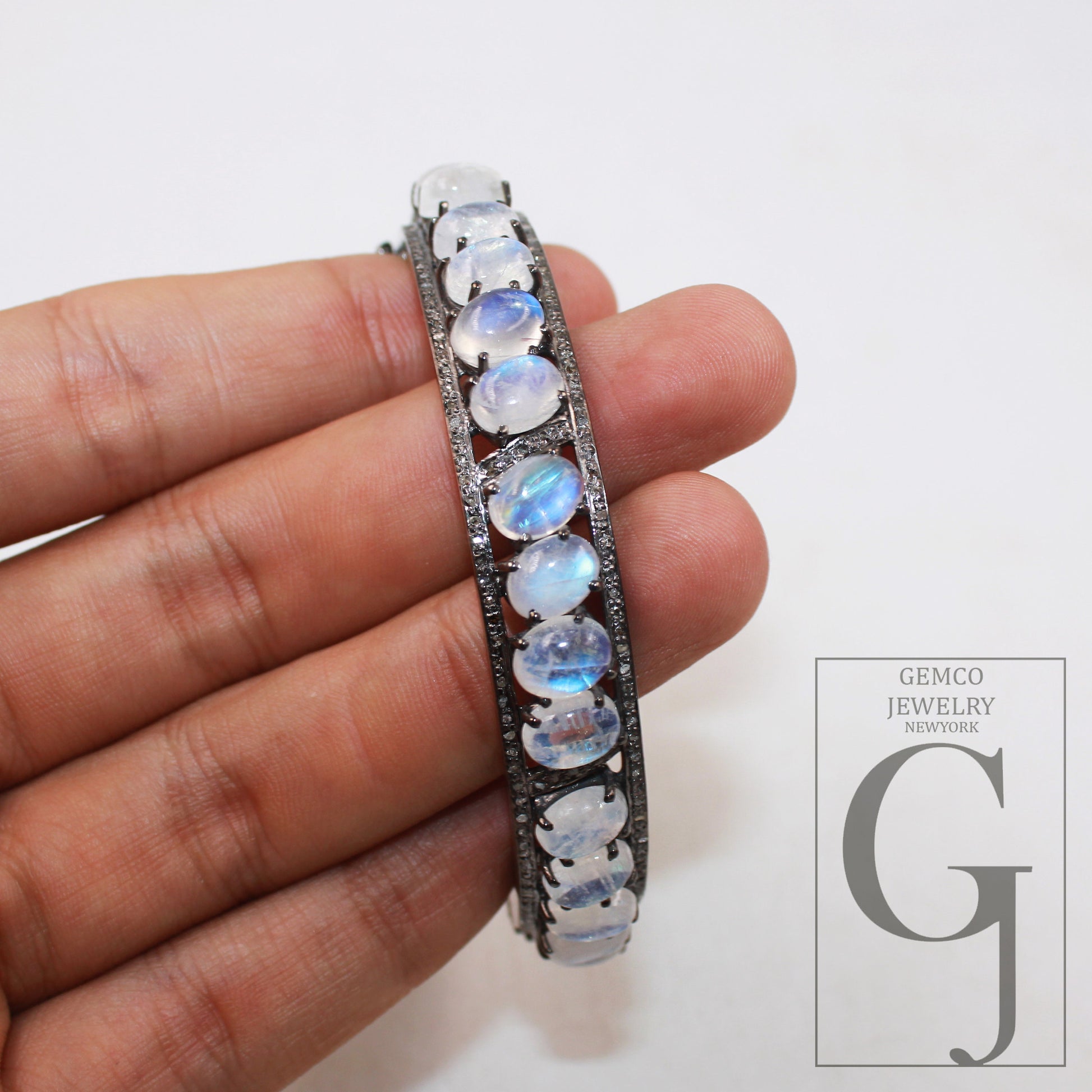 Beautiful designer rainbow moonstone bangle Rosecut pave diamond bangle bracelet sterling silver handmade finish diamond bangle jewelry