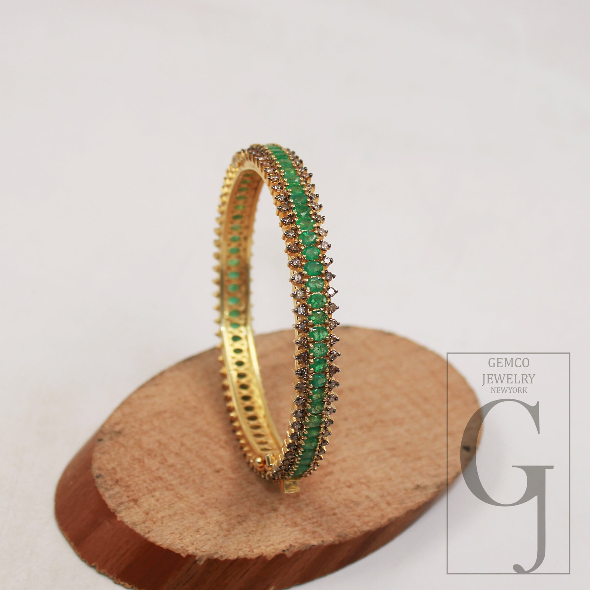 Fashionable 18k gold emerald bangle Rosecut pave diamond bangle bracelet 925 sterling silver handmade finish diamond bangle bracelet jewelry