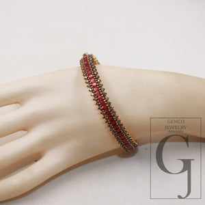 14k gold red ruby bangle Rosecut pave diamond bangle bracelet 925 sterling silver handmade finish diamond bangle bracelet ruby jewelry