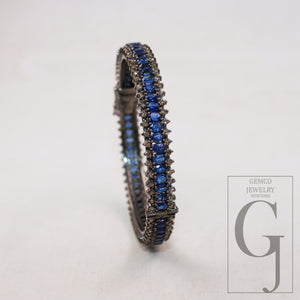 Antique oxidized look Kyanite bangle Rosecut pave diamond bracelet 925 sterling silver handmade finish diamond bangle bracelet jewelry