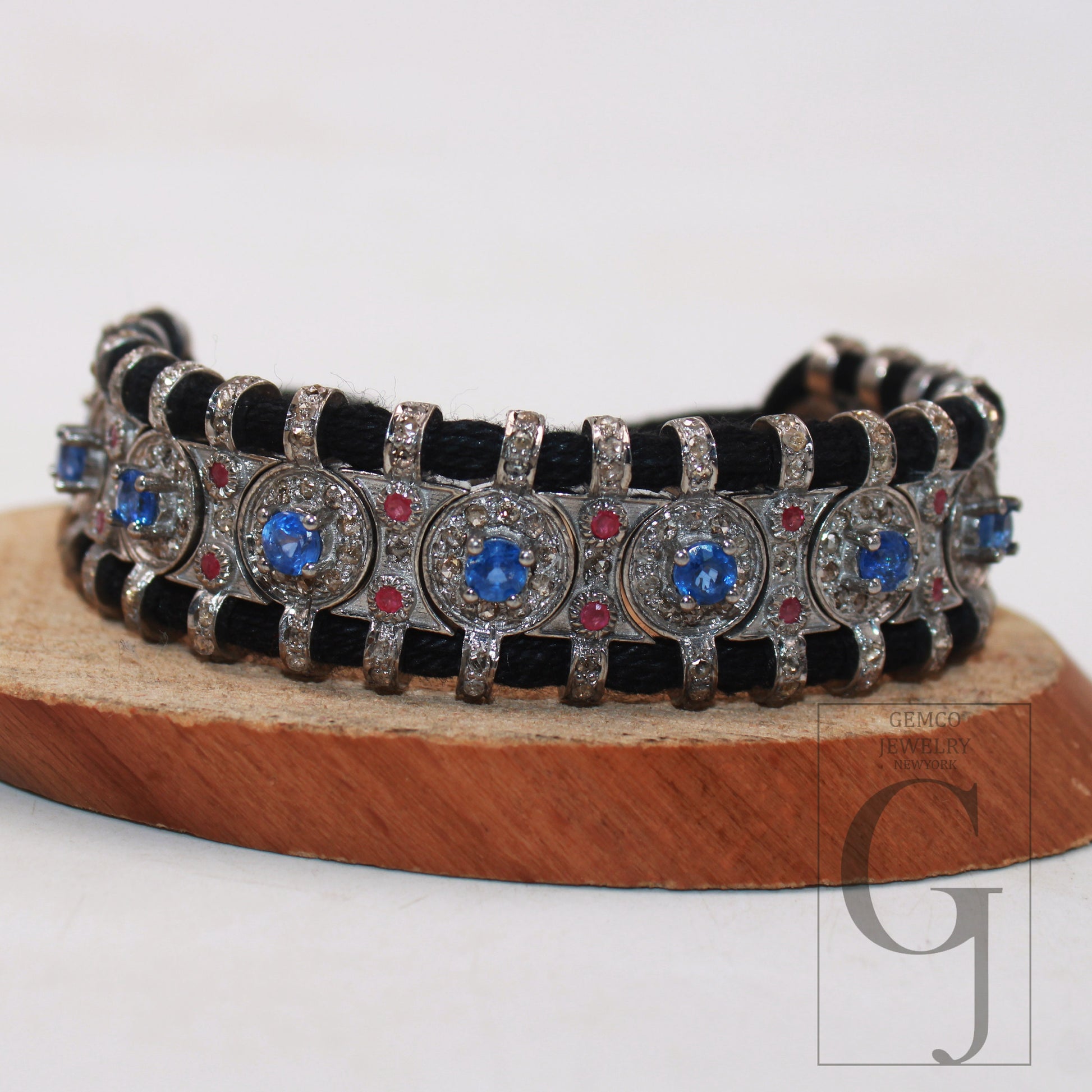 Kyanite design thread bracelet Rosecut pave diamond thread bangle bracelet 925 sterling silver handmade finish bangle ruby macrame bracelet