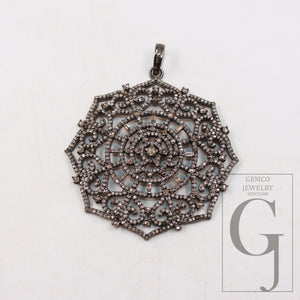 1pc Oxidized finish snowflake Pave diamond rosecut pendant 925 sterling silver pendant handmade diamond pendant jewelry