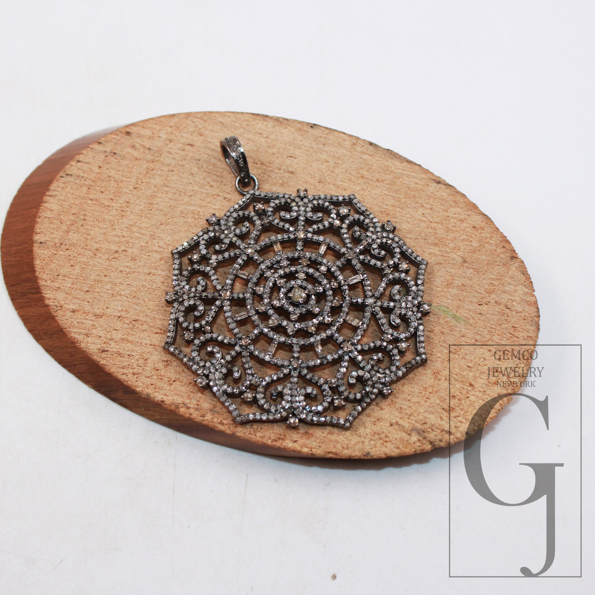 1pc Oxidized finish snowflake Pave diamond rosecut pendant 925 sterling silver pendant handmade diamond pendant jewelry