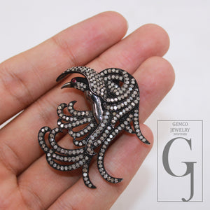 Beautiful  Dark Oxidized Diamond Bird Designer Rosecut Pave Diamond Pendant 925 Sterling Silver Handmade Finish Diamond Necklace Pendant