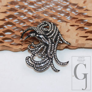 Beautiful  Dark Oxidized Diamond Bird Designer Rosecut Pave Diamond Pendant 925 Sterling Silver Handmade Finish Diamond Necklace Pendant