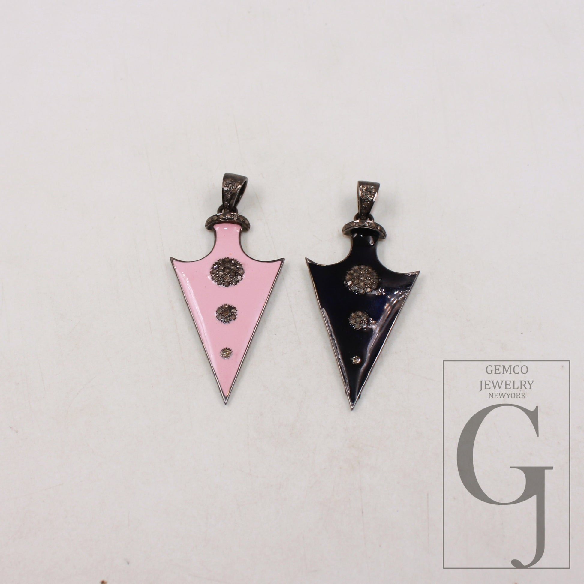 Enameling colored arrowhead pendant spike charm Pave diamond rosecut pendant 925 sterling silver pendant handmade diamond pendant jewelry
