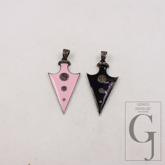 Enameling colored arrowhead pendant spike charm Pave diamond rosecut pendant 925 sterling silver pendant handmade diamond pendant jewelry