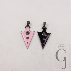 Enameling colored arrowhead pendant spike charm Pave diamond rosecut pendant 925 sterling silver pendant handmade diamond pendant jewelry