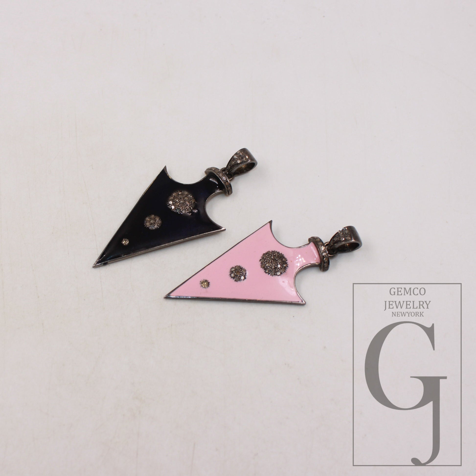Enameling colored arrowhead pendant spike charm Pave diamond rosecut pendant 925 sterling silver pendant handmade diamond pendant jewelry