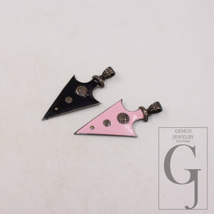 Enameling colored arrowhead pendant spike charm Pave diamond rosecut pendant 925 sterling silver pendant handmade diamond pendant jewelry