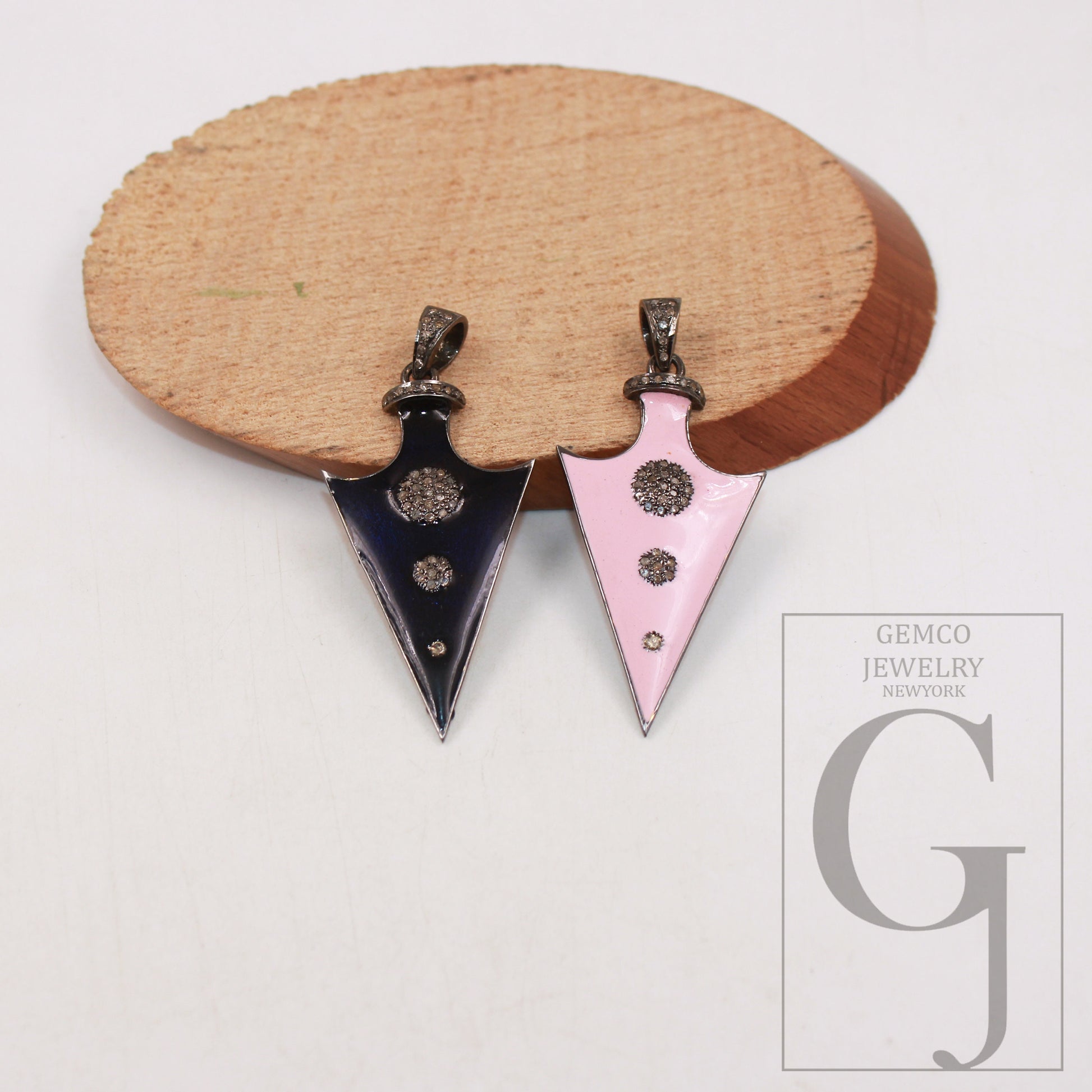 Enameling colored arrowhead pendant spike charm Pave diamond rosecut pendant 925 sterling silver pendant handmade diamond pendant jewelry