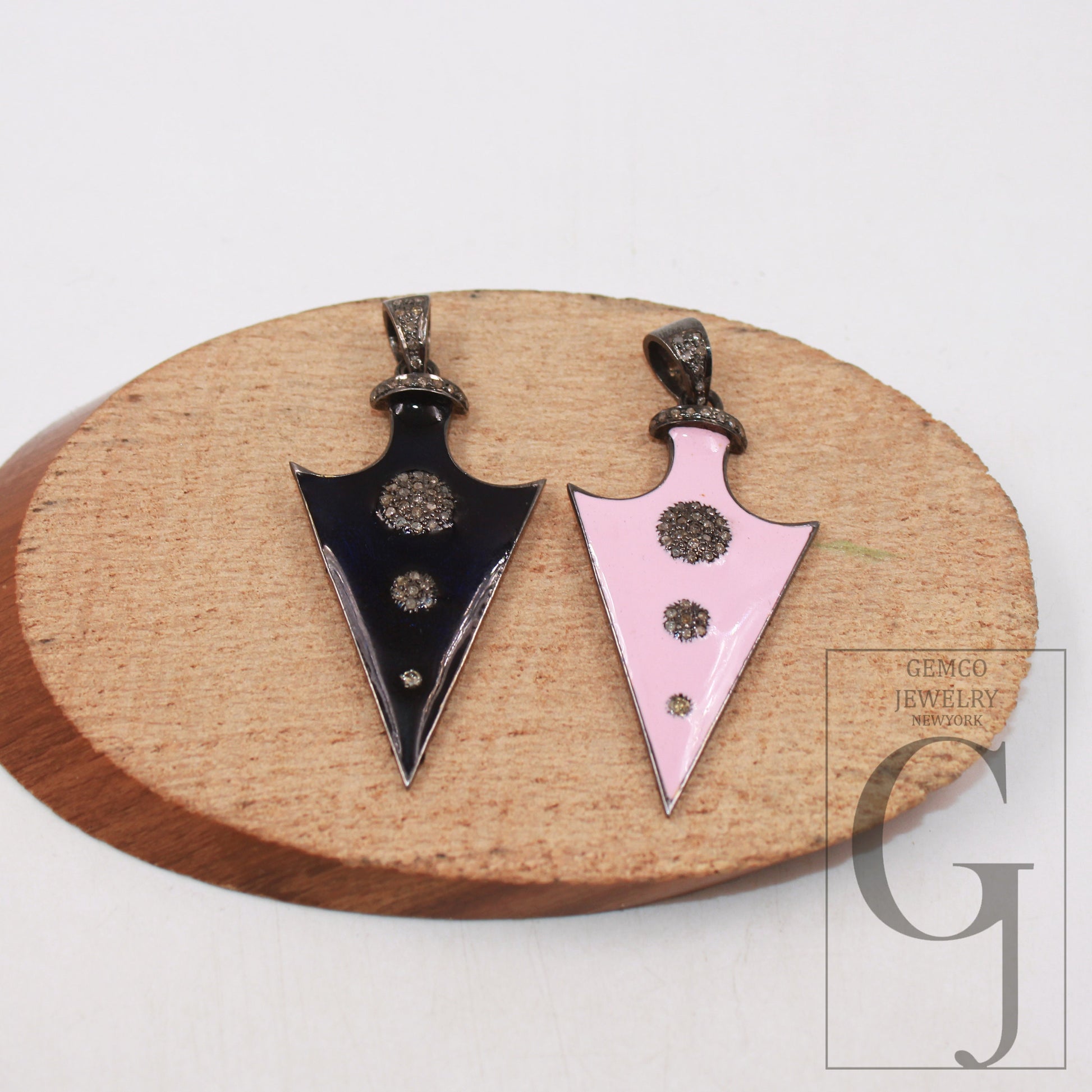 Enameling colored arrowhead pendant spike charm Pave diamond rosecut pendant 925 sterling silver pendant handmade diamond pendant jewelry
