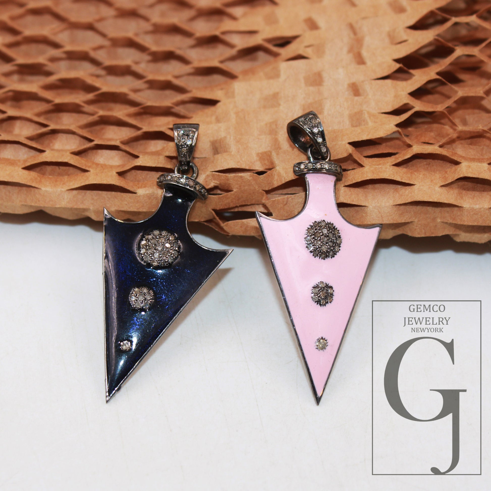 Enameling colored arrowhead pendant spike charm Pave diamond rosecut pendant 925 sterling silver pendant handmade diamond pendant jewelry