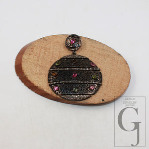 Antique tourmaline pendant Rosecut pave diamond pendant sterling silver handmade finish diamond jewelry necklace pendant jewelry charms