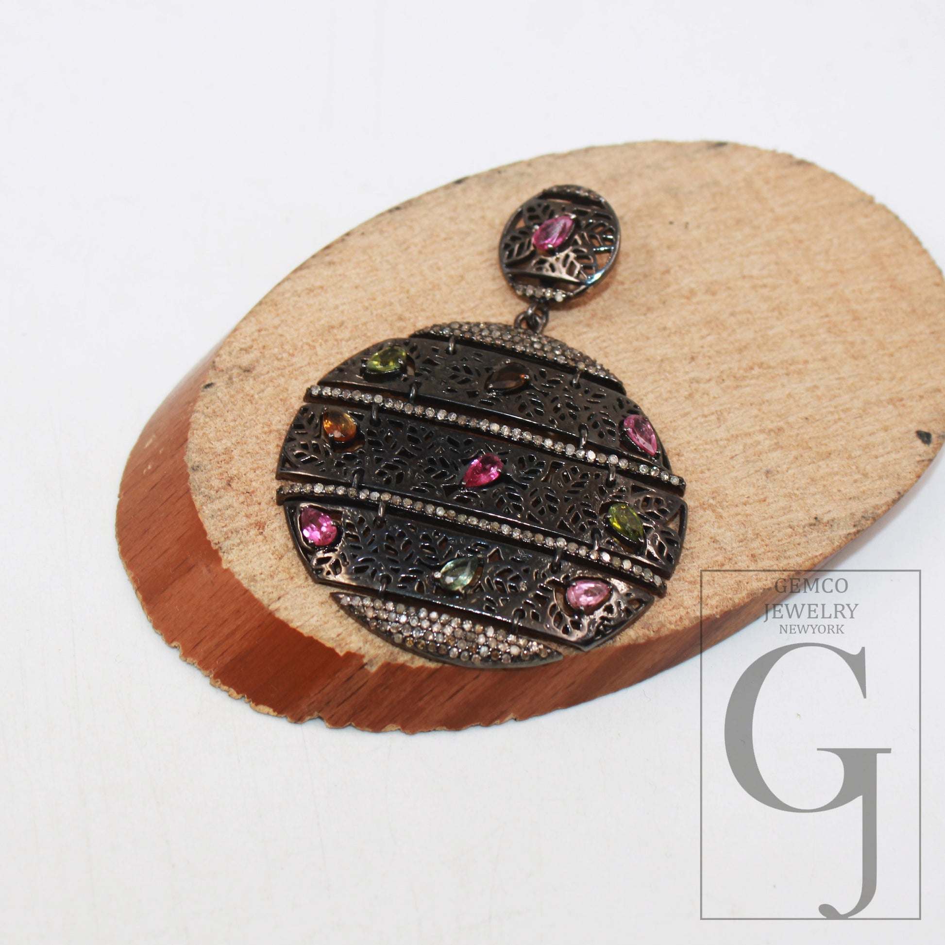 Antique tourmaline pendant Rosecut pave diamond pendant sterling silver handmade finish diamond jewelry necklace pendant jewelry charms
