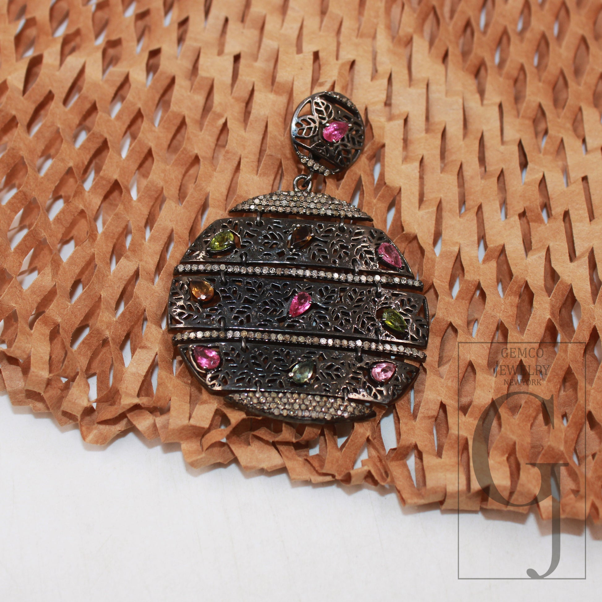 Antique tourmaline pendant Rosecut pave diamond pendant sterling silver handmade finish diamond jewelry necklace pendant jewelry charms