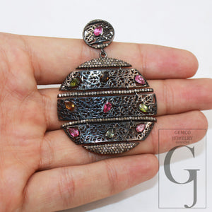 Antique Tourmaline Pendant Rosecut Pave Diamond Pendant Sterling Silver Handmade Finish Diamond Jewelry Necklace Pendant Jewelry Charms