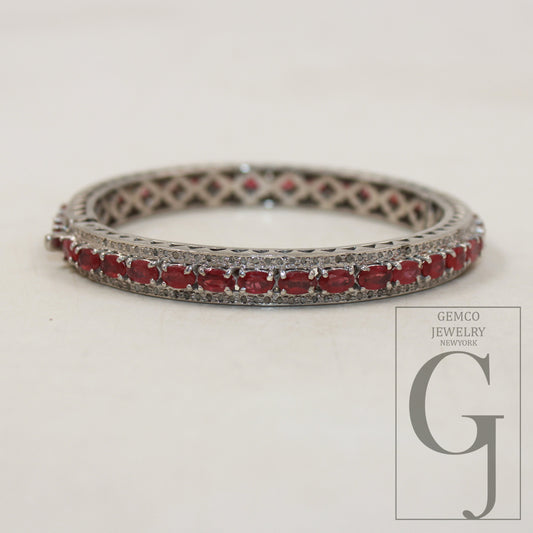 Red ruby bangle Rosecut pave diamond bangle bracelet 925 sterling silver handmade finish diamond bangle bracelet wrist ruby jewelry