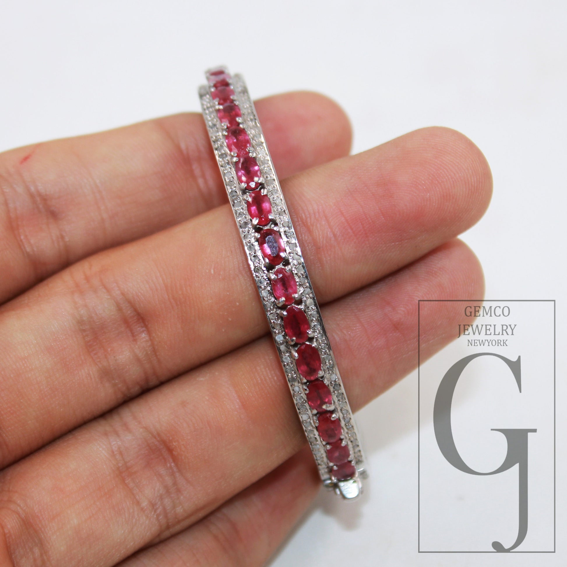 Red ruby bangle Rosecut pave diamond bangle bracelet 925 sterling silver handmade finish diamond bangle bracelet wrist ruby jewelry