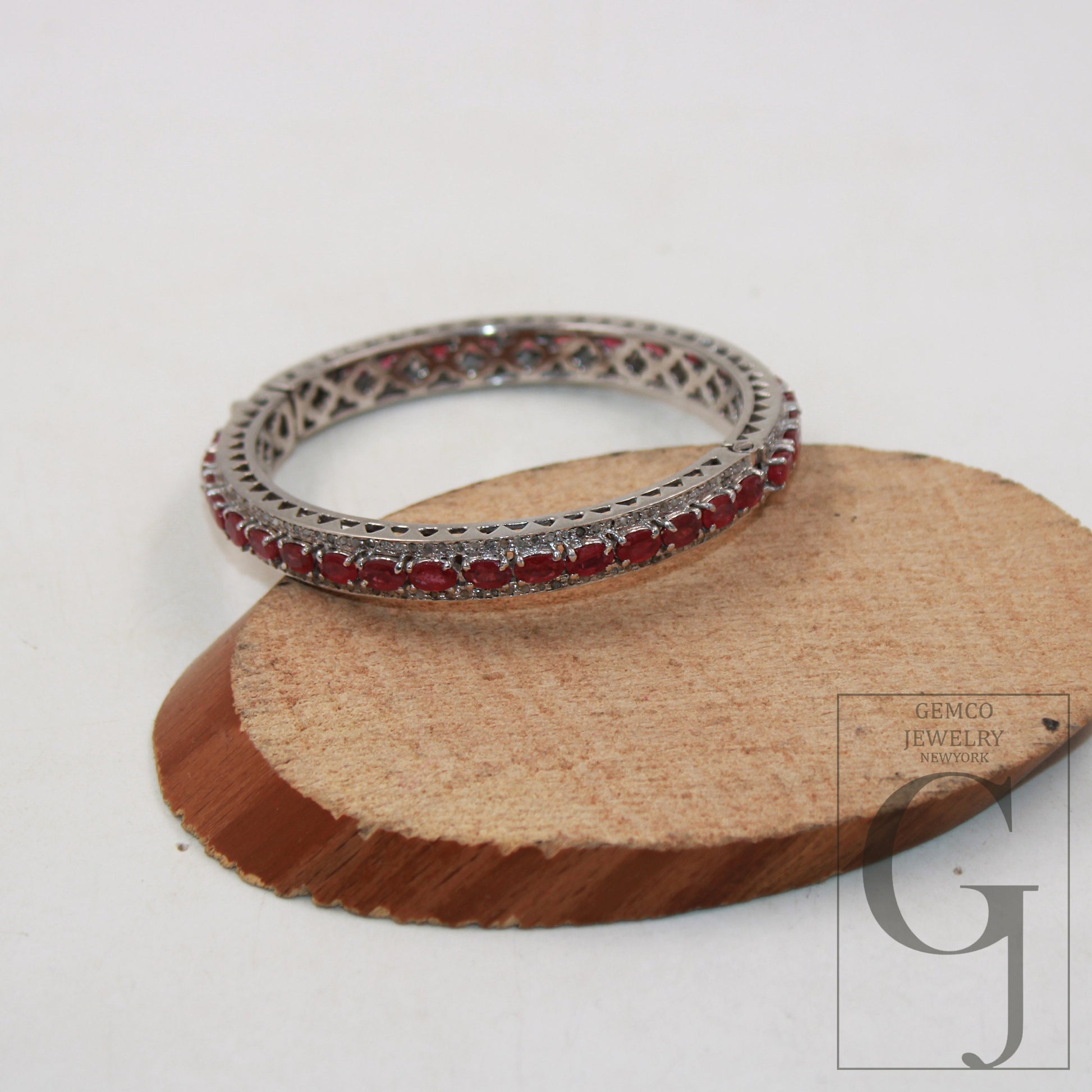 Red ruby bangle Rosecut pave diamond bangle bracelet 925 sterling silver handmade finish diamond bangle bracelet wrist ruby jewelry