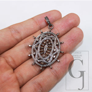1pc Baguette diamond pendant designer Rosecut pave diamond pendant 925 sterling silver handmade finish diamond pendant jewelry charm
