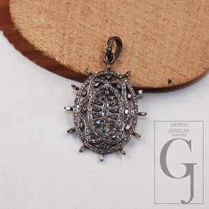 1pc Baguette diamond pendant designer Rosecut pave diamond pendant 925 sterling silver handmade finish diamond pendant jewelry charm