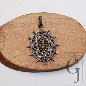 1pc Baguette diamond pendant designer Rosecut pave diamond pendant 925 sterling silver handmade finish diamond pendant jewelry charm