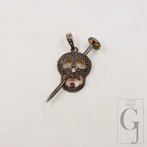 1pc Skull Nail Ruby Pendant Design Rosecut Pave Diamond Pendant 925 Sterling Silver Handmade Finish Diamond Pendant Jewelry