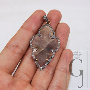 Beautiful brown stone Pave diamond rosecut pendant 925 sterling silver finish pendant handmade diamond pendant diamond charm jewelry