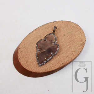 Beautiful brown stone Pave diamond rosecut pendant 925 sterling silver finish pendant handmade diamond pendant diamond charm jewelry