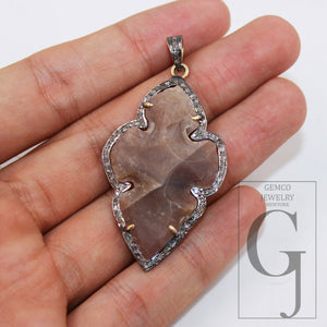 Beautiful brown stone Pave diamond rosecut pendant 925 sterling silver finish pendant handmade diamond pendant diamond charm jewelry